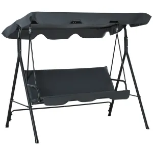 3 Seater Canopy Swing Chair Garden Rocking Bench Heavy Duty Patio Metal Seat w/ Top Roof - Dark Grey