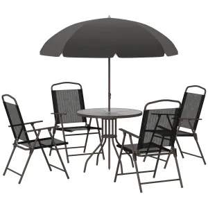 6 PCs Garden Patio Furniture Set Bistro Set Texteline Folding Chairs  Table  Parasol (Black)