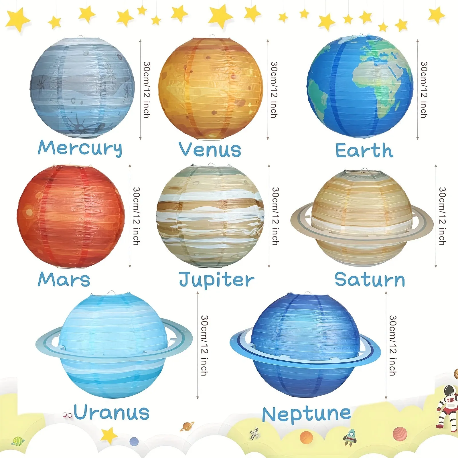 8pc Outer Space Lanterns Solar System Party Decorations