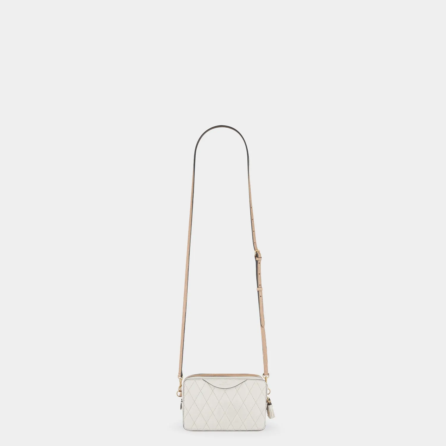 AH Quilted Double Zip Crossbody in Chalk, Sable