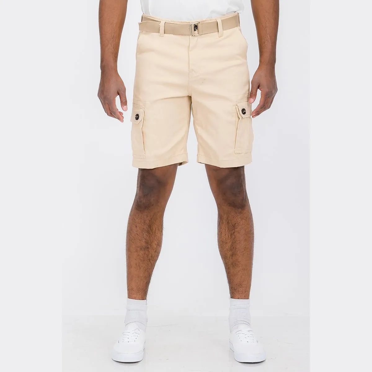 Beige Belted Cargo Shorts