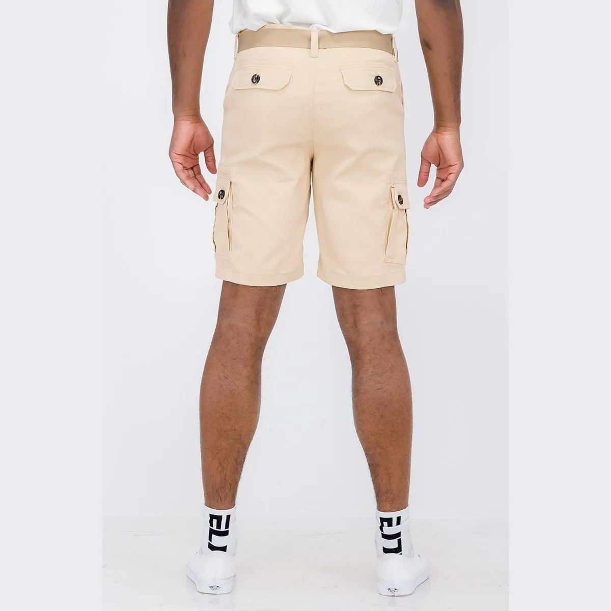 Beige Belted Cargo Shorts