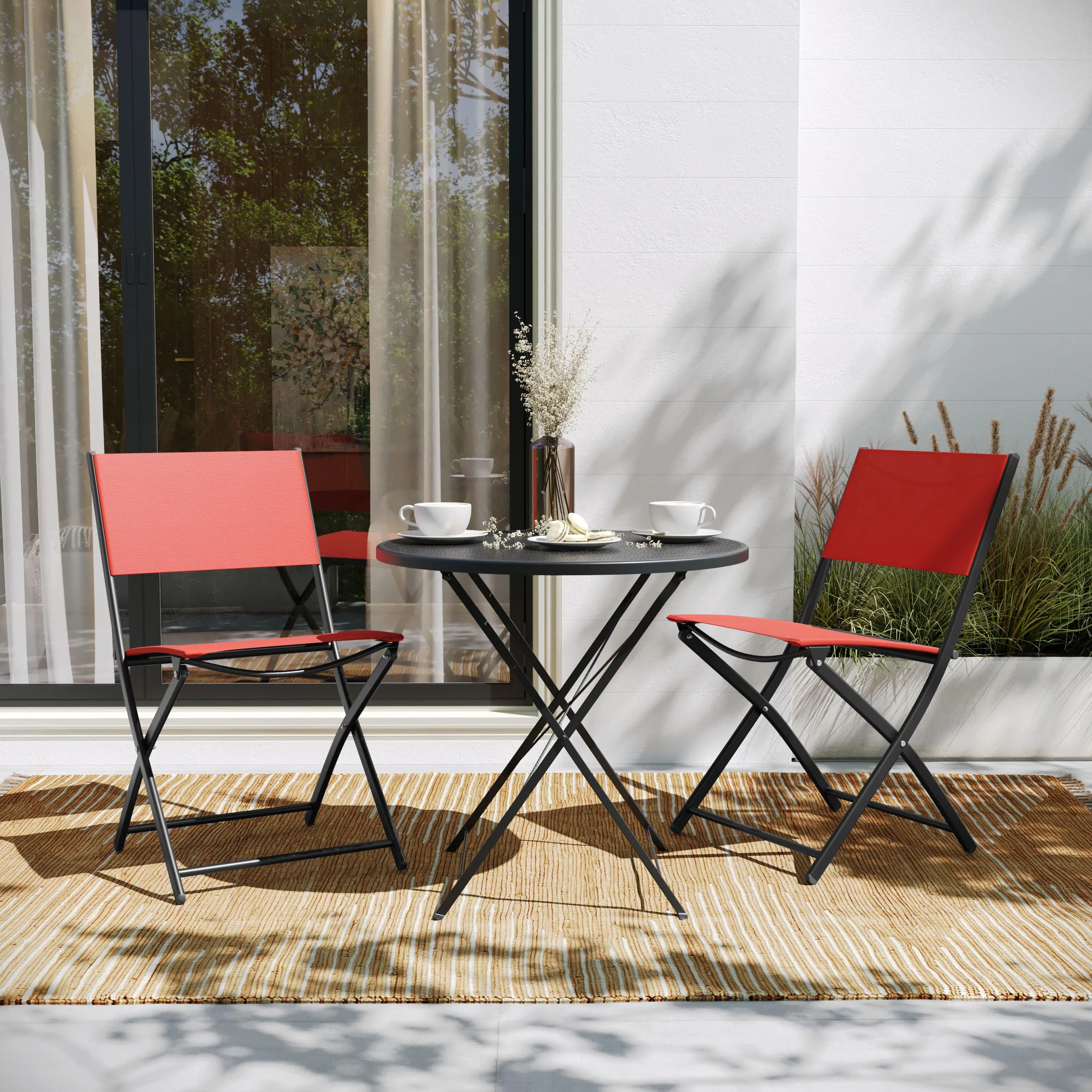 Brazos Set of 2 Commercial Grade Indoor/Outdoor Folding Chairs with Flex Comfort Material Backs and Seats and Metal Frames