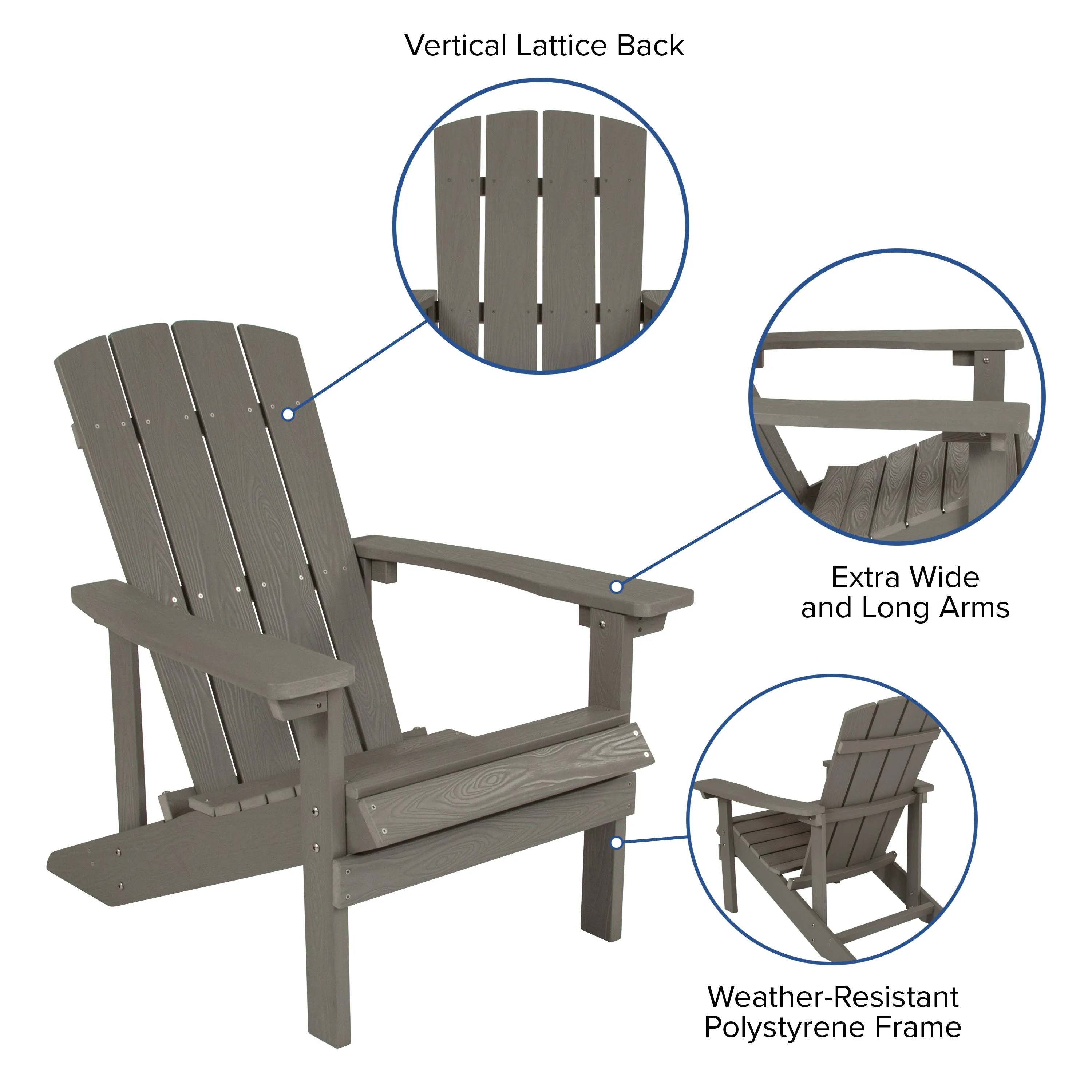 Charlestown Commercial All-Weather Poly Resin Wood Adirondack Chair