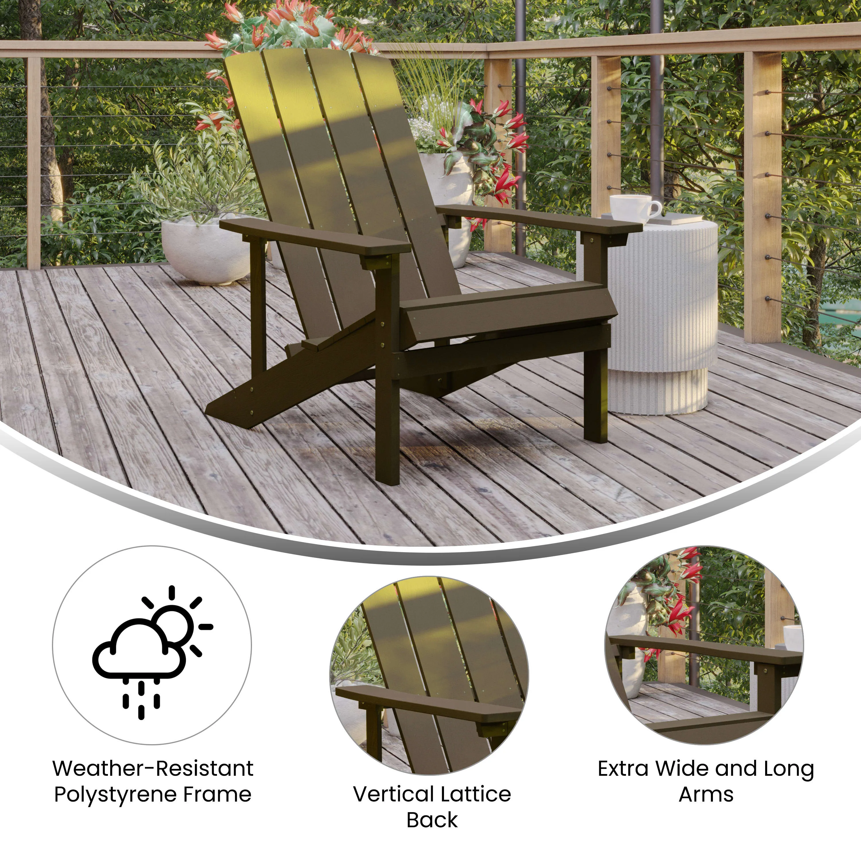 Charlestown Commercial All-Weather Poly Resin Wood Adirondack Chair