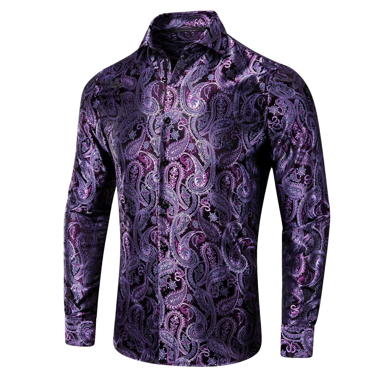 Classic Purple Black Paisley Silk Men's Shirt