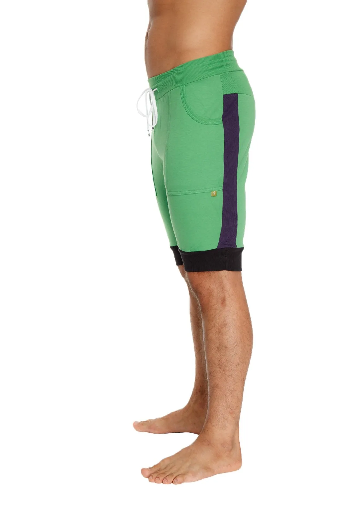 Cuffed Yoga Short (Green w/Purple & Black)