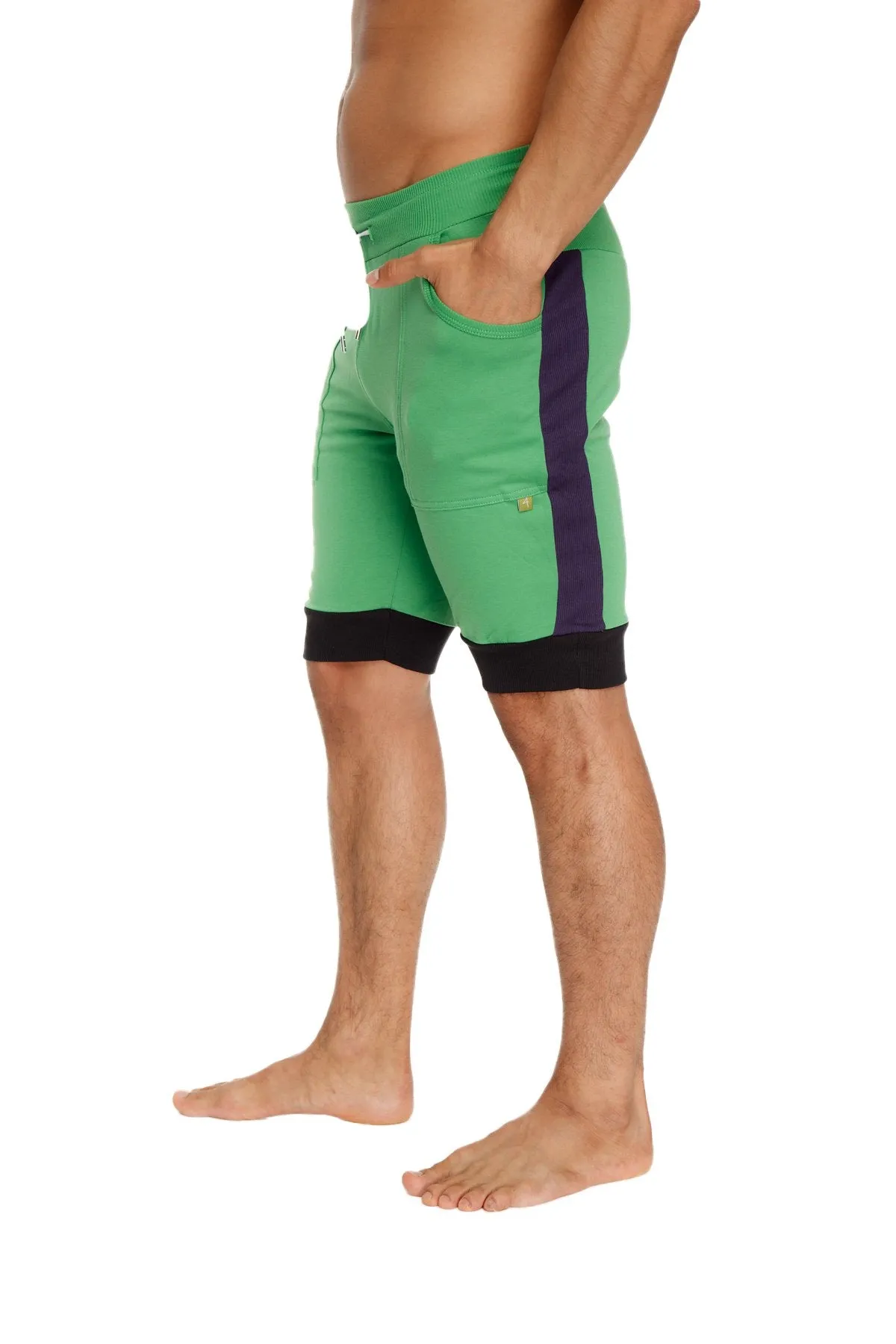 Cuffed Yoga Short (Green w/Purple & Black)