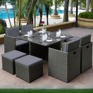 Duomo Rattan Cube Garden Furniture 8 Seater Table & Chairs Set With Rain Cover