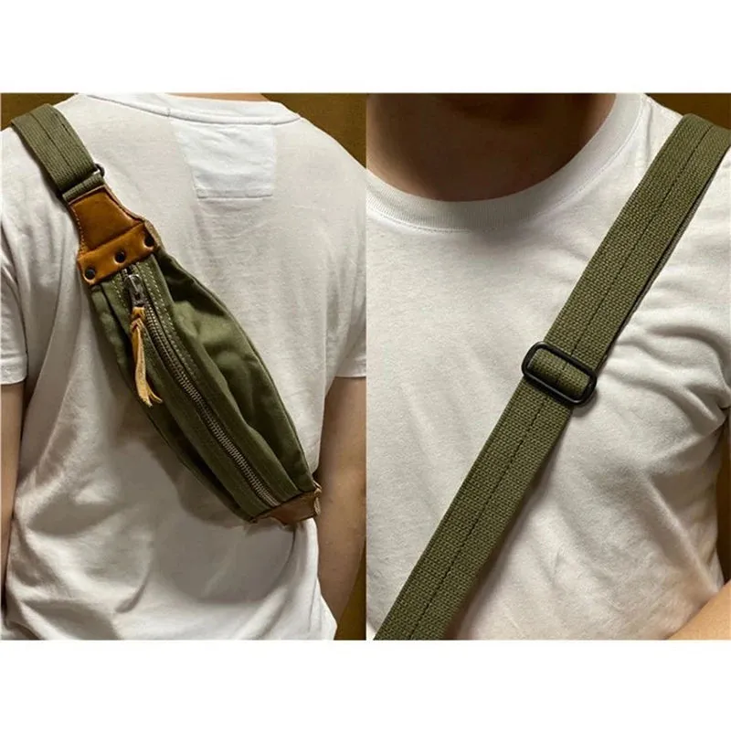 Genuine Leather & Canvas Chest Bag