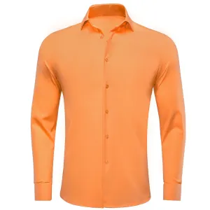 Hi-Tie Light Orange Shirt Solid Stretch Men's Long Sleeve Dress Shirt