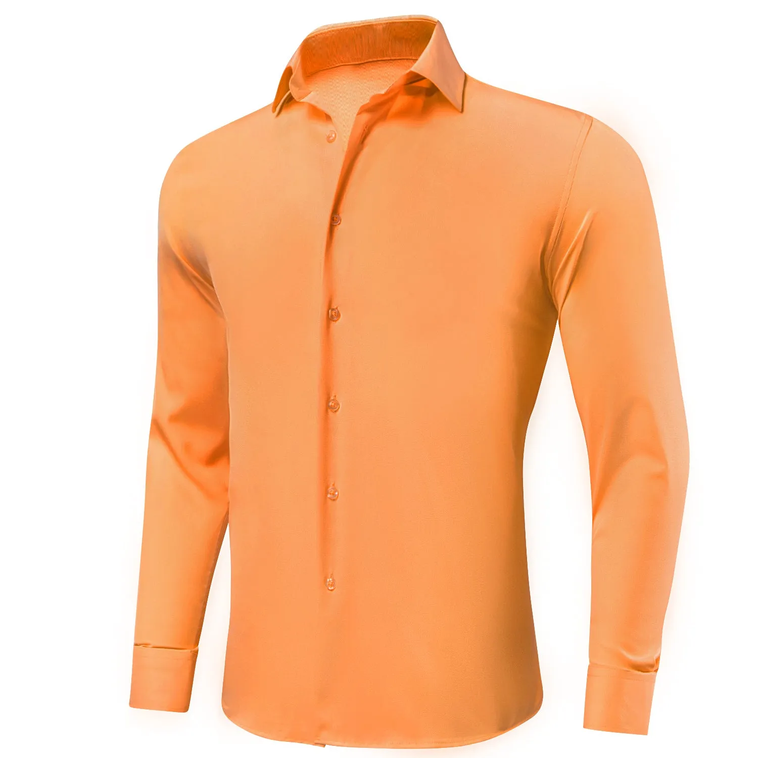 Hi-Tie Light Orange Shirt Solid Stretch Men's Long Sleeve Dress Shirt