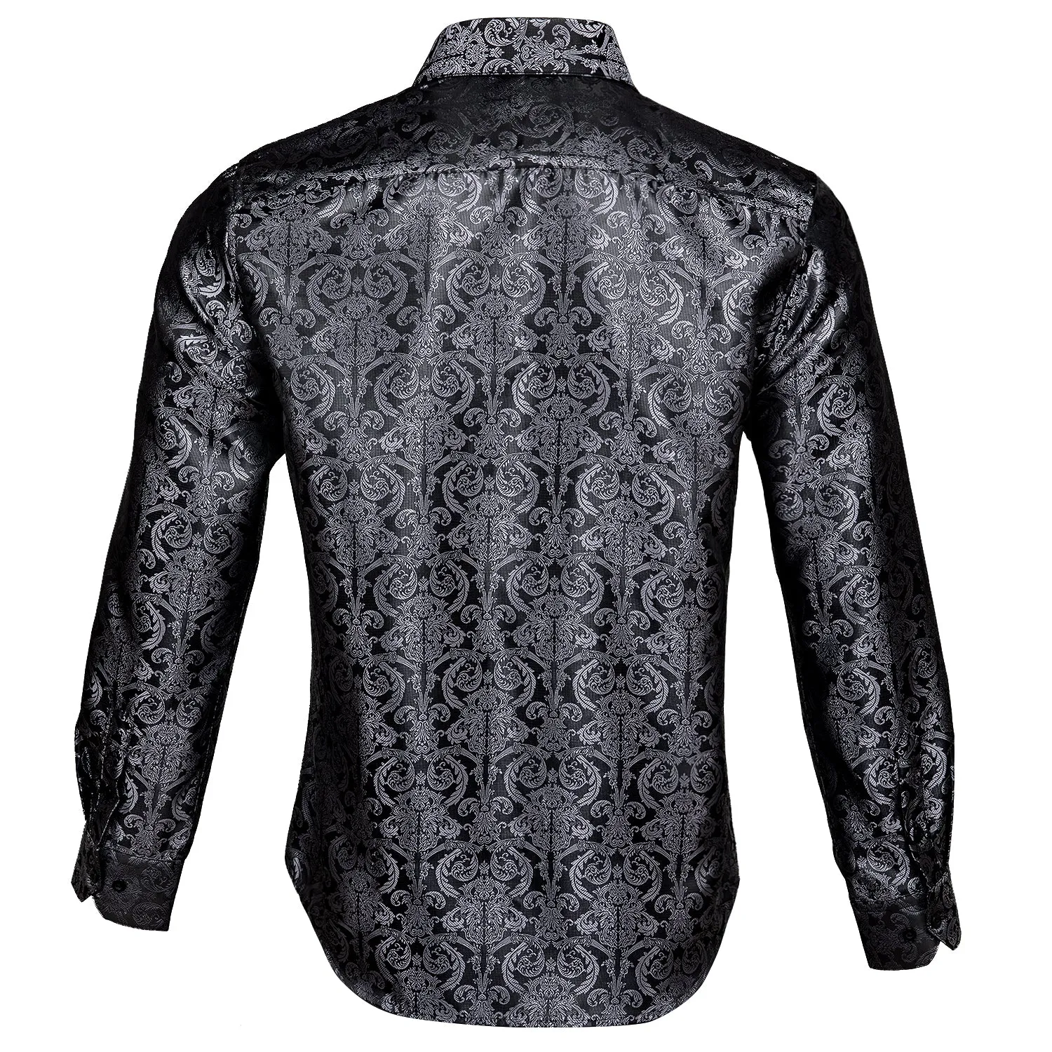 Hi-Tie Long Sleeve Shirt Dark Grey Black Jacquard Grey Floral Shirt