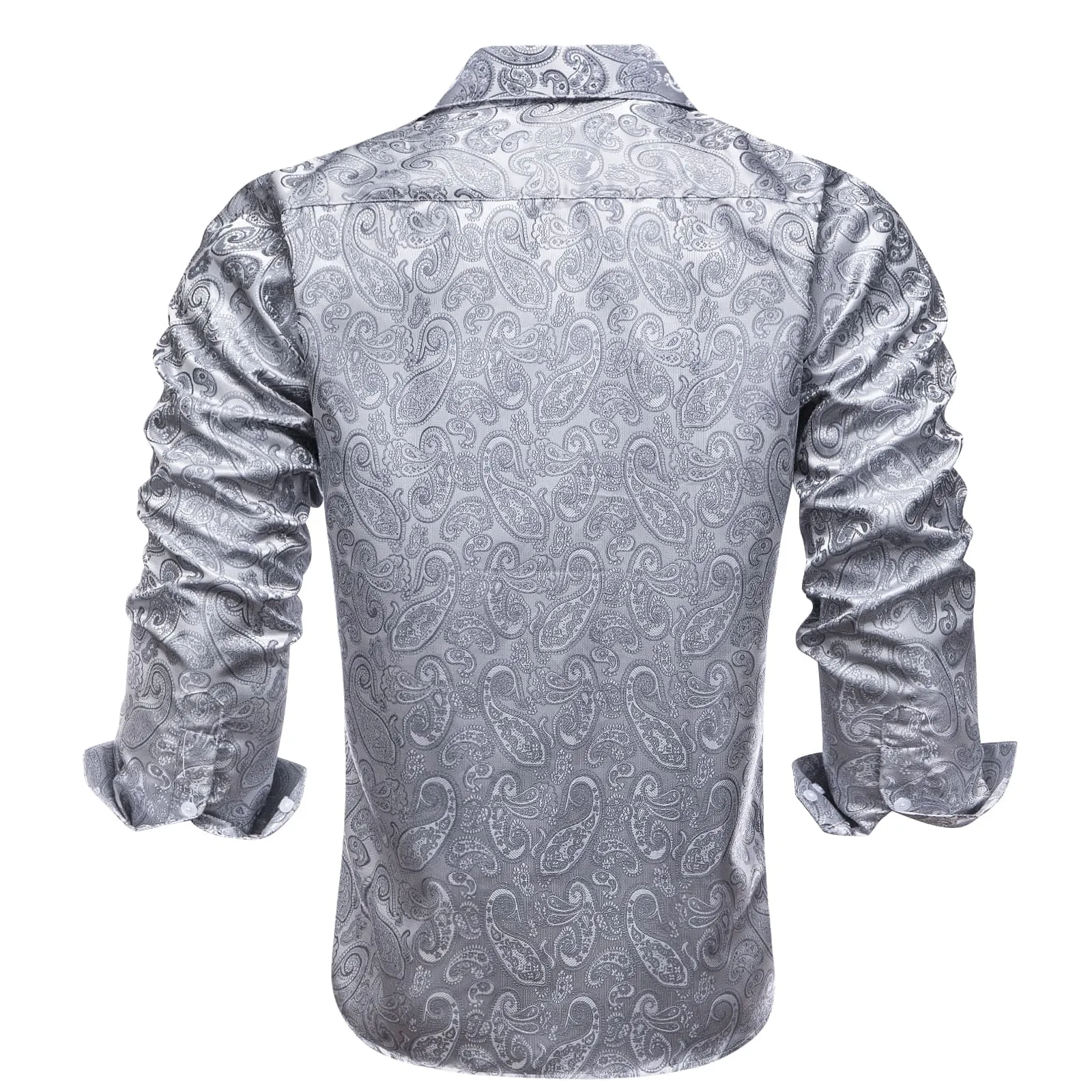 Hi-Tie Long Sleeve Shirt Silver Grey Paisley Winsdor Collar Mens Shirt