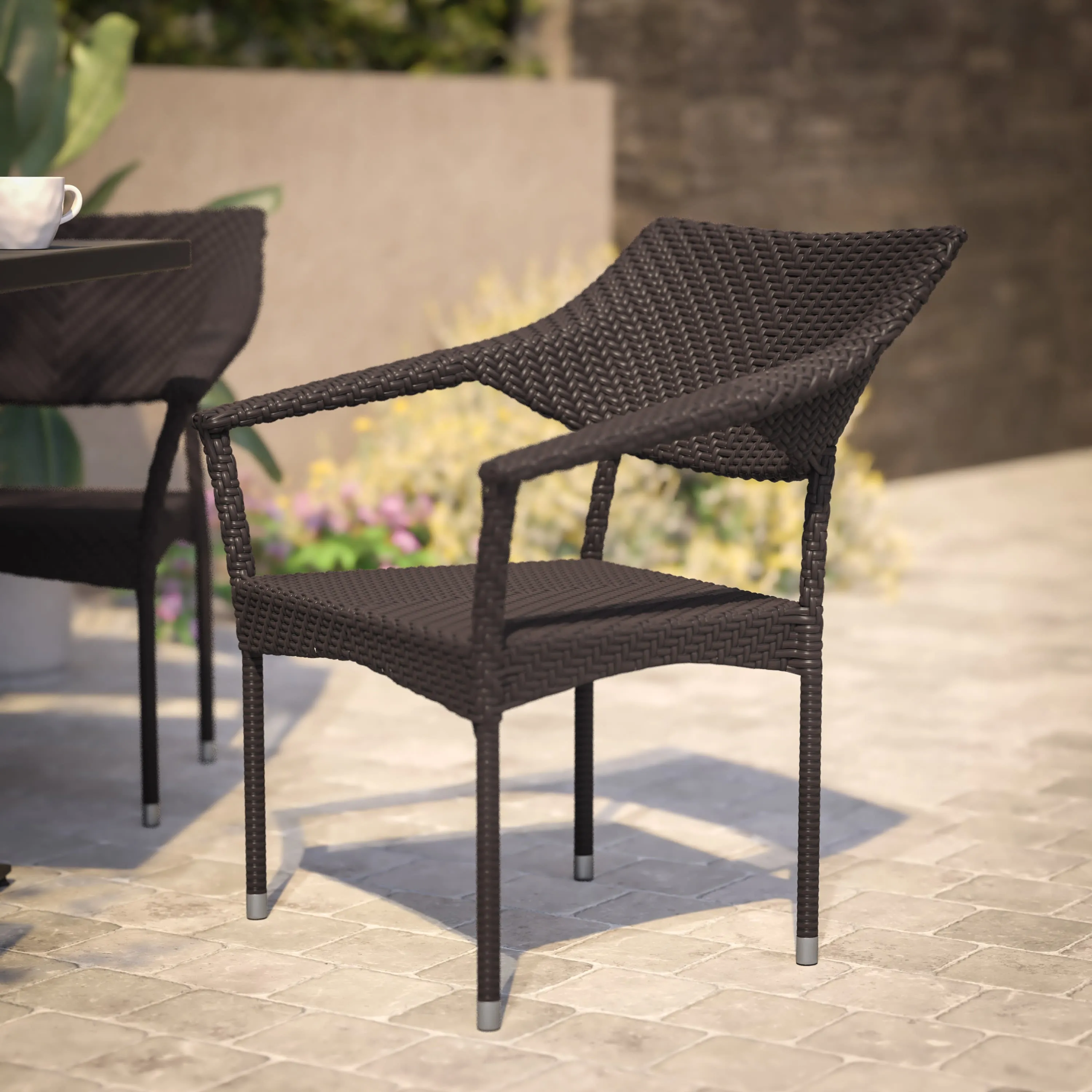 Jace Commercial Grade Stacking Patio Chair, All Weather PE Rattan Wicker Patio Dining Chair