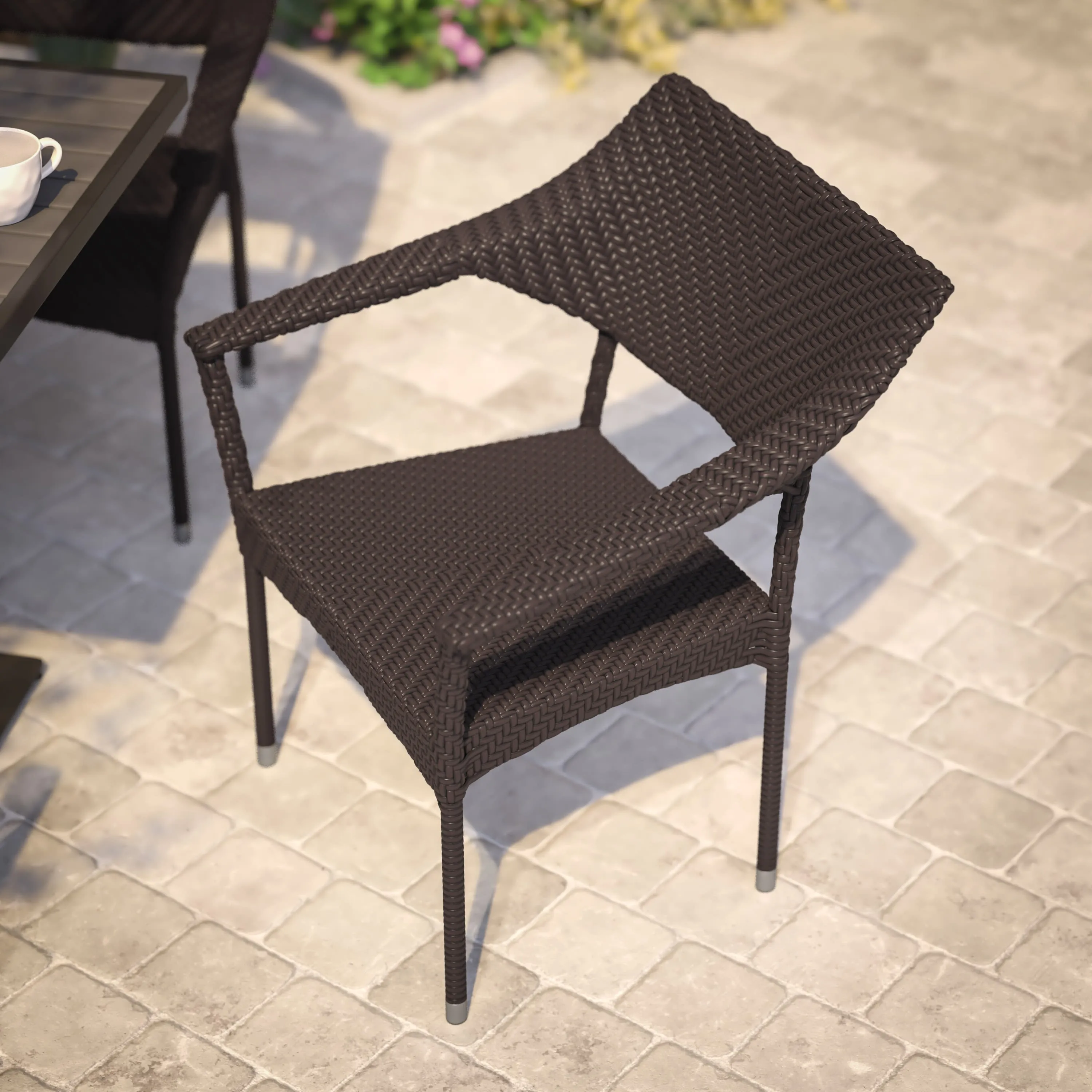 Jace Commercial Grade Stacking Patio Chair, All Weather PE Rattan Wicker Patio Dining Chair