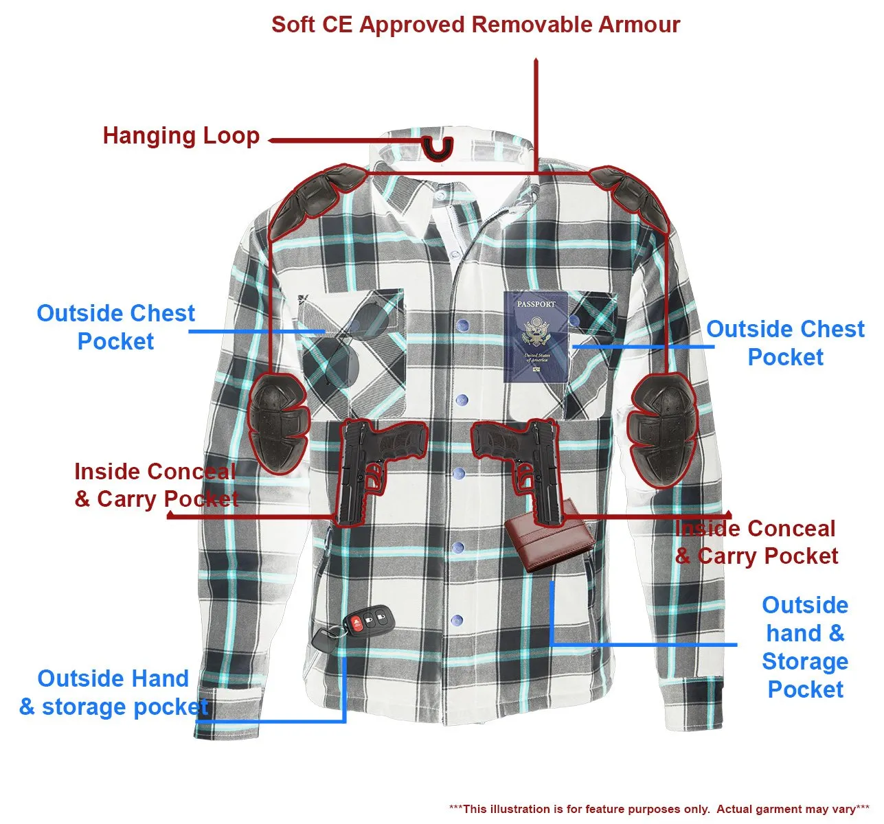 Milwaukee Leather MPM1635 Men's Plaid Flannel Biker Shirt with CE Approved Armor - Reinforced w/ Aramid Fiber