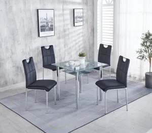 Modernique Glass Dining Table with 4 Chairs, Sturdy Solid Chrome Frame, Table and 4 Velvet Dining Chairs Set