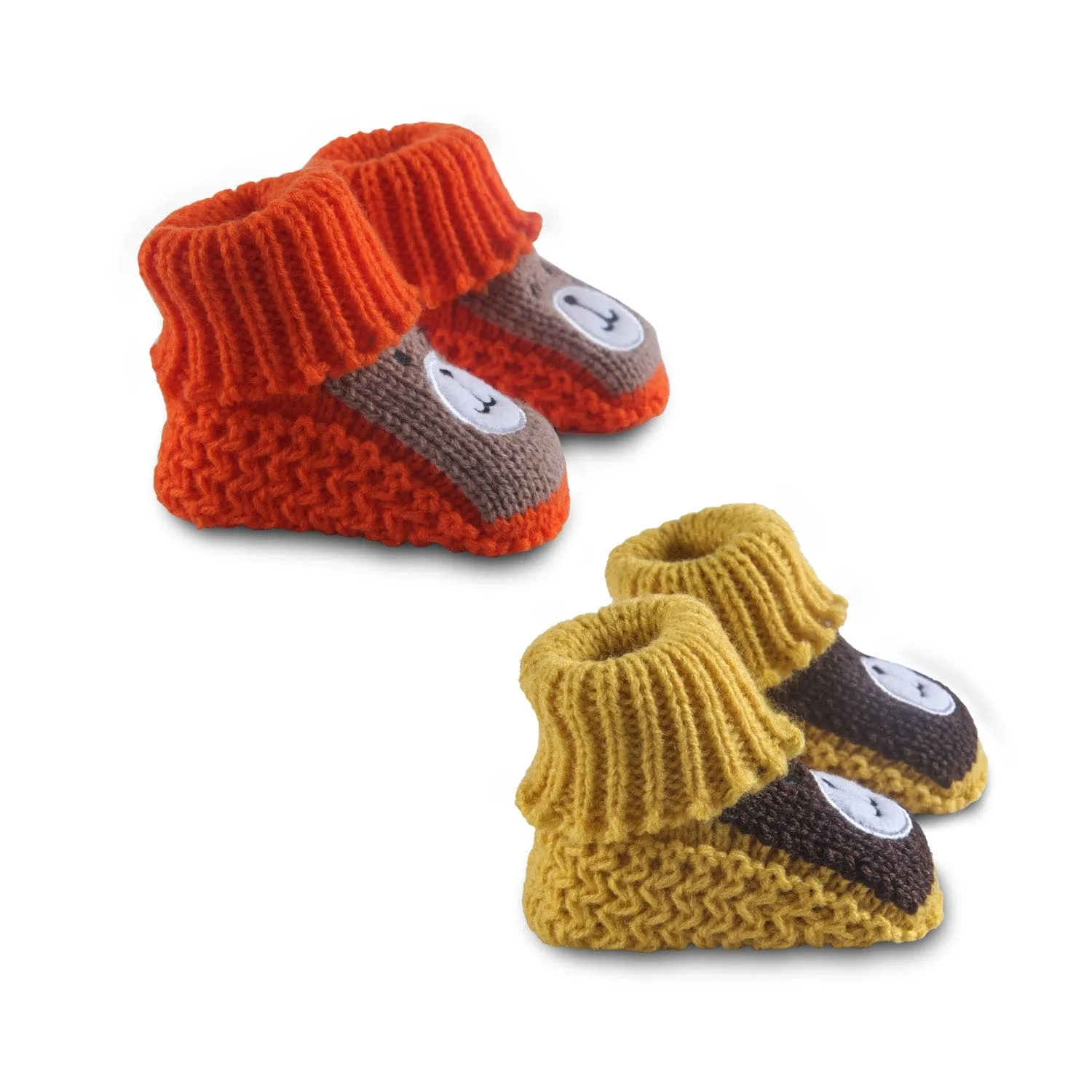 Newborn Crochet Woollen Booties Teddy - Orange, Yellow