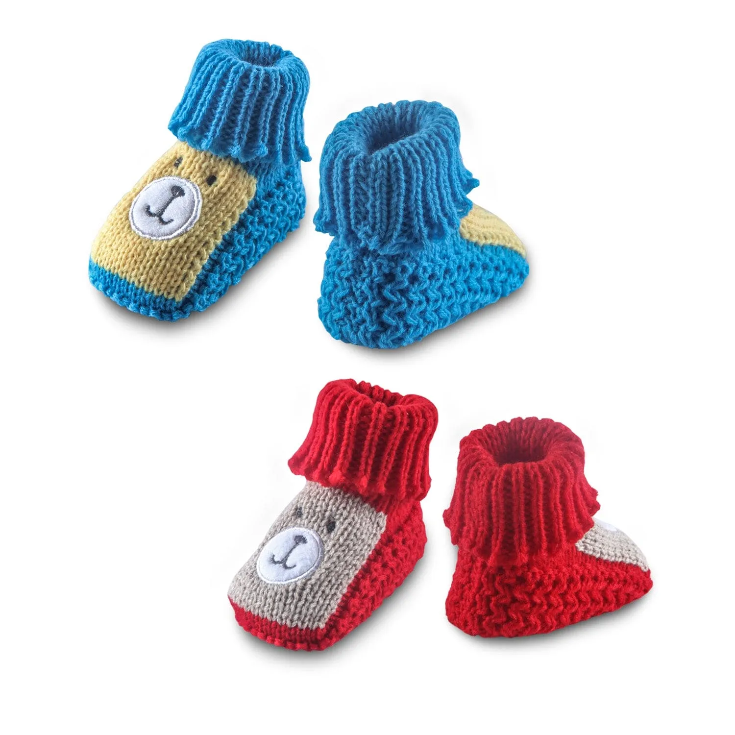 Newborn Crochet Woollen Booties Teddy - Red, Blue