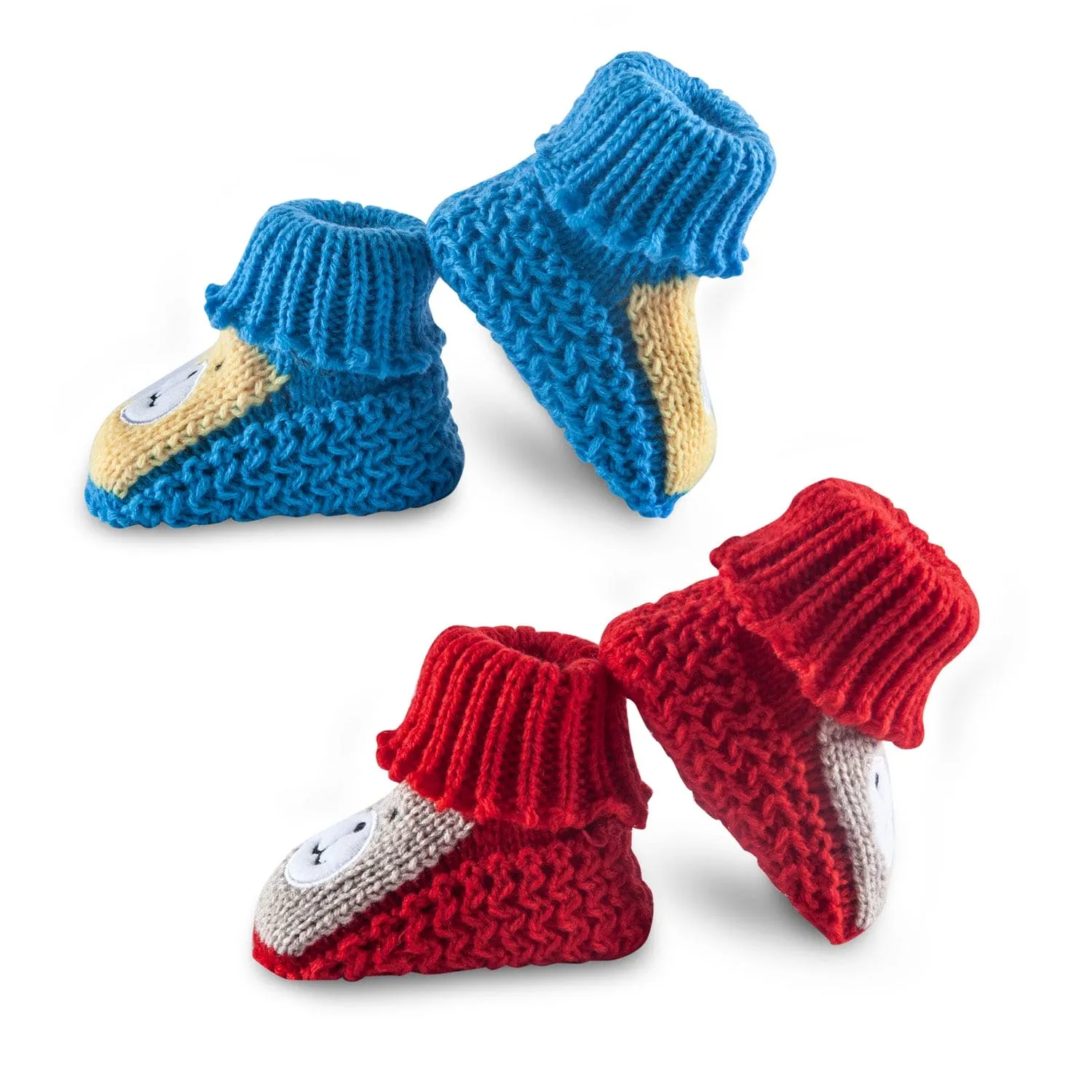 Newborn Crochet Woollen Booties Teddy - Red, Blue