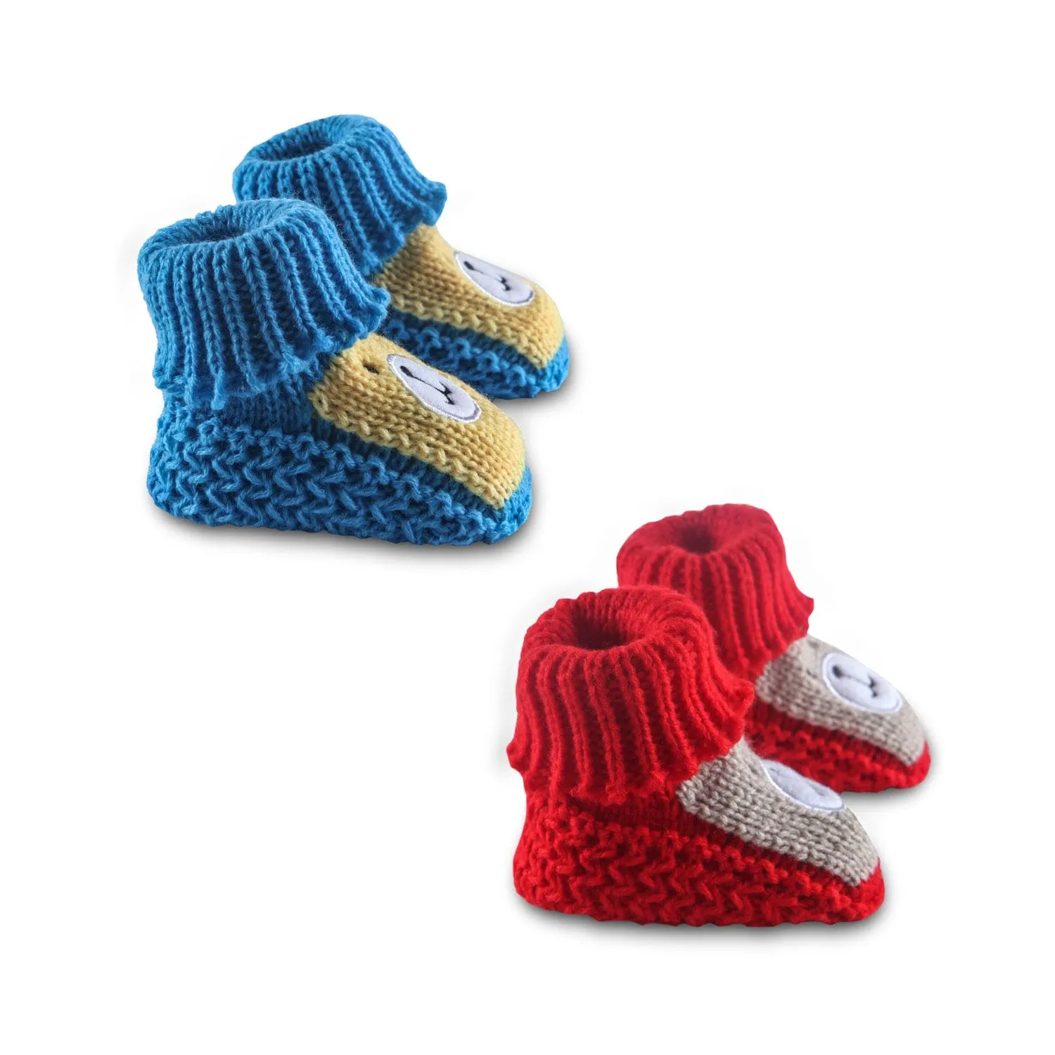 Newborn Crochet Woollen Booties Teddy - Red, Blue