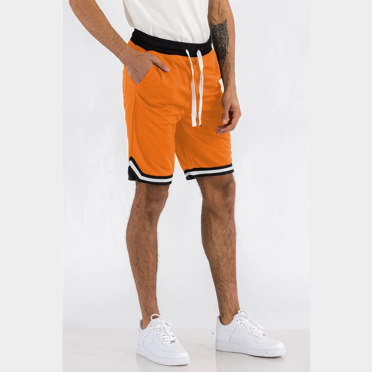 Orange Striped Basketball Shorts