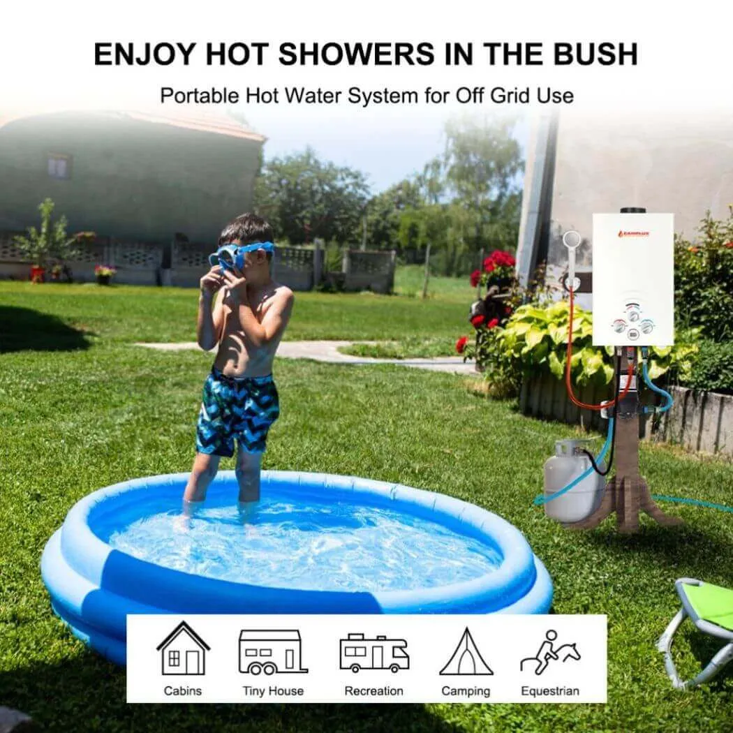 Propane Portable Tankless Water Heater Outdoor, Camplux 2.64 GPM Instant Hot Camping Showers with 3.3 GPM Water Pump & Pipe Strainer