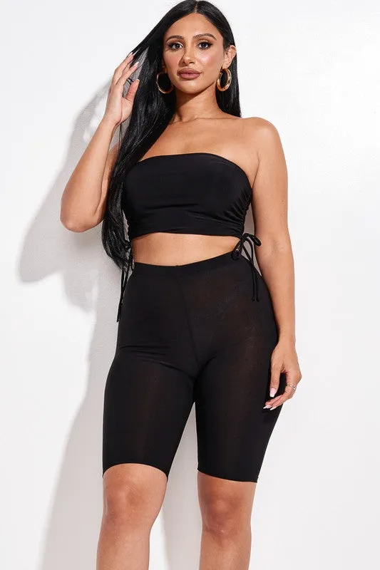 Ruched Tube Top and Biker Shorts Set