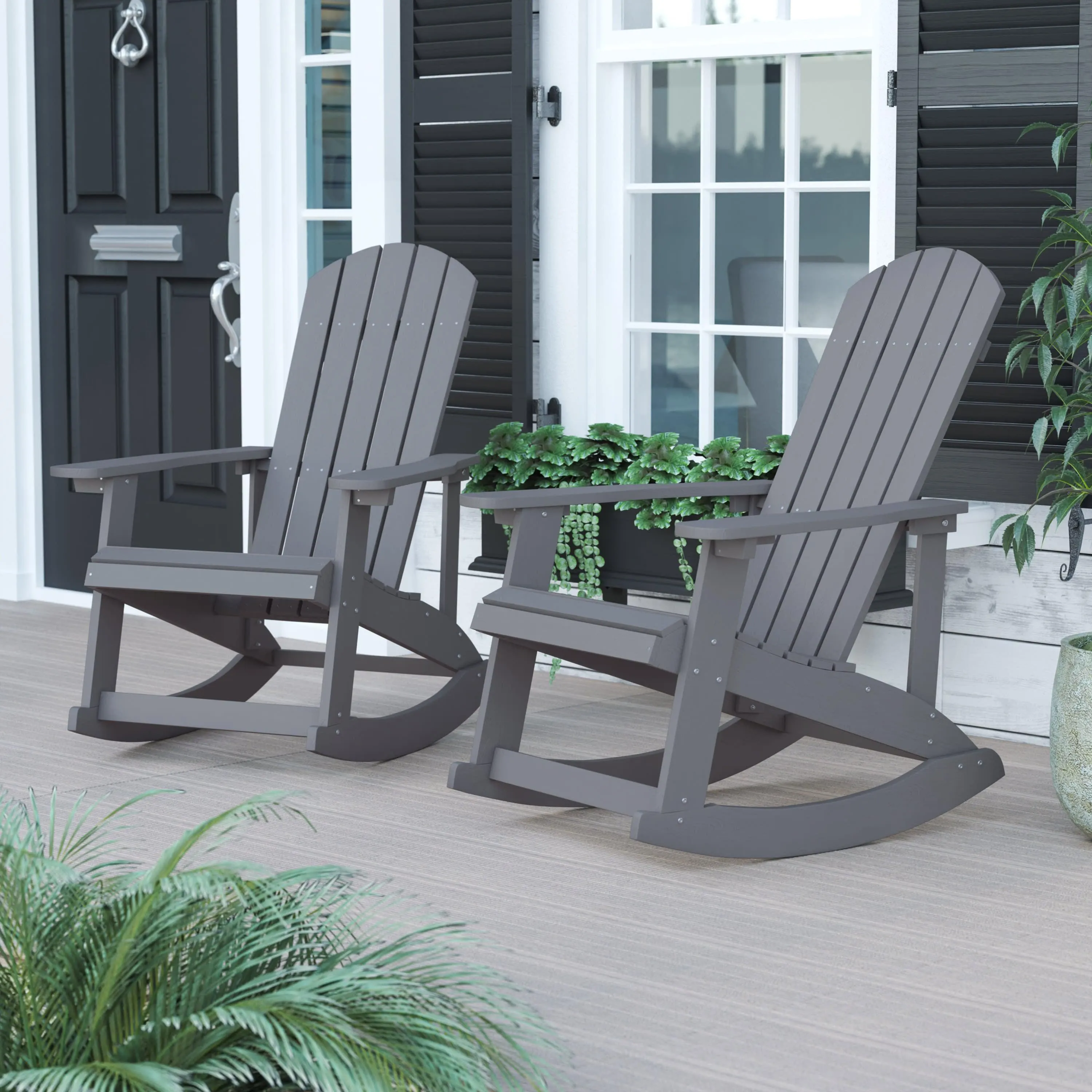 Savannah All-Weather Poly Resin Wood Adirondack Rocking Chair with Rust Resistant Stainless Steel Hardware - Set of 2