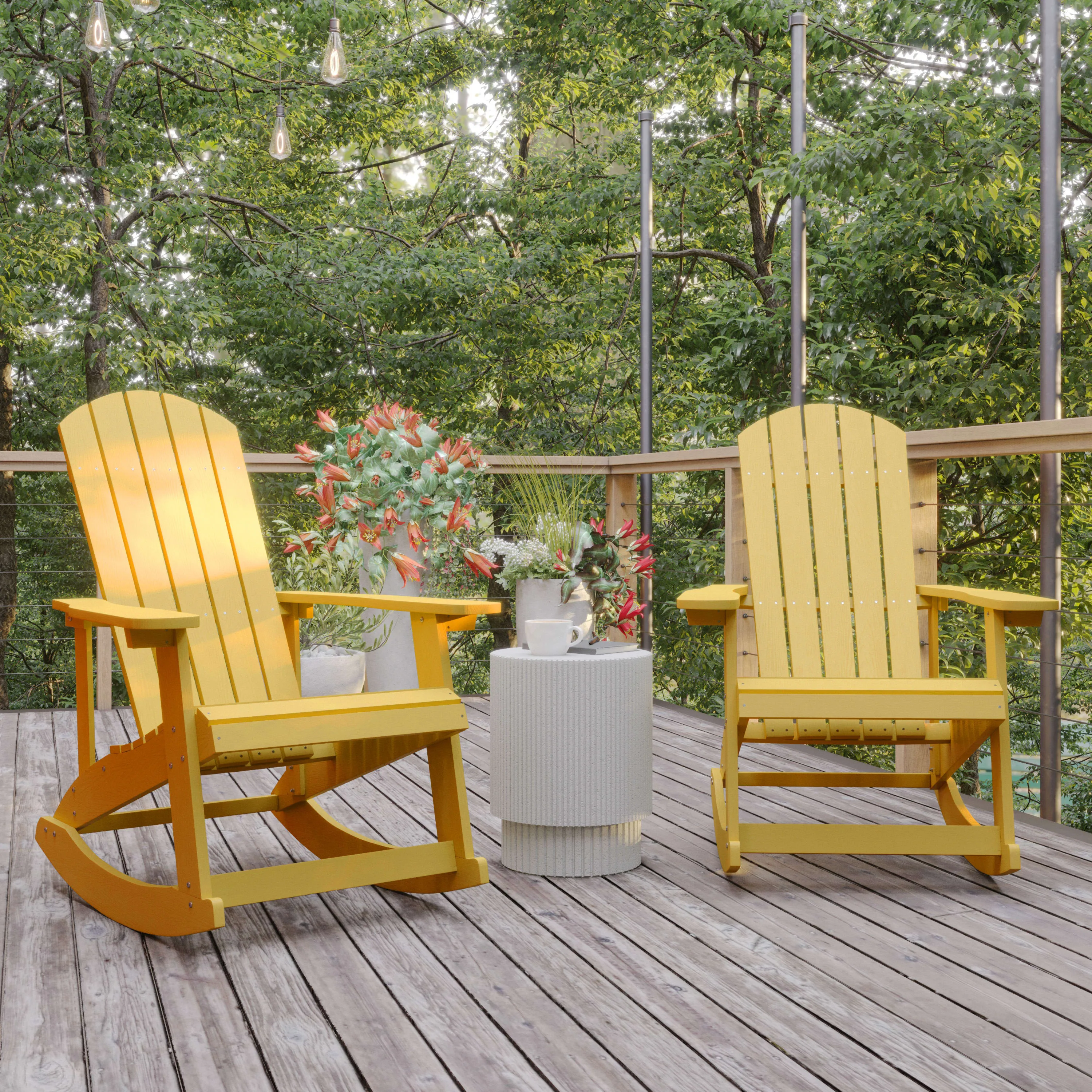 Savannah All-Weather Poly Resin Wood Adirondack Rocking Chair with Rust Resistant Stainless Steel Hardware - Set of 2