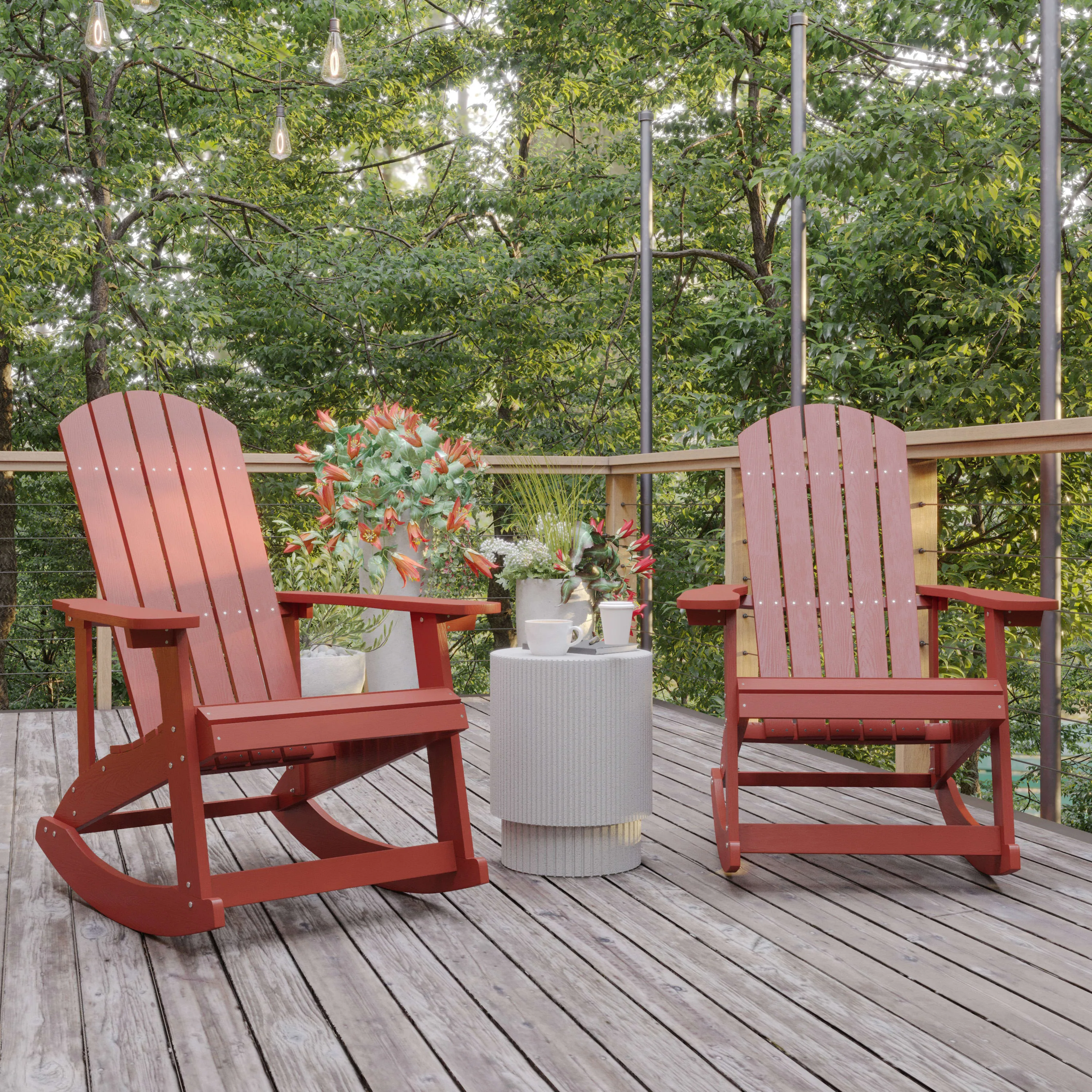 Savannah All-Weather Poly Resin Wood Adirondack Rocking Chair with Rust Resistant Stainless Steel Hardware - Set of 2