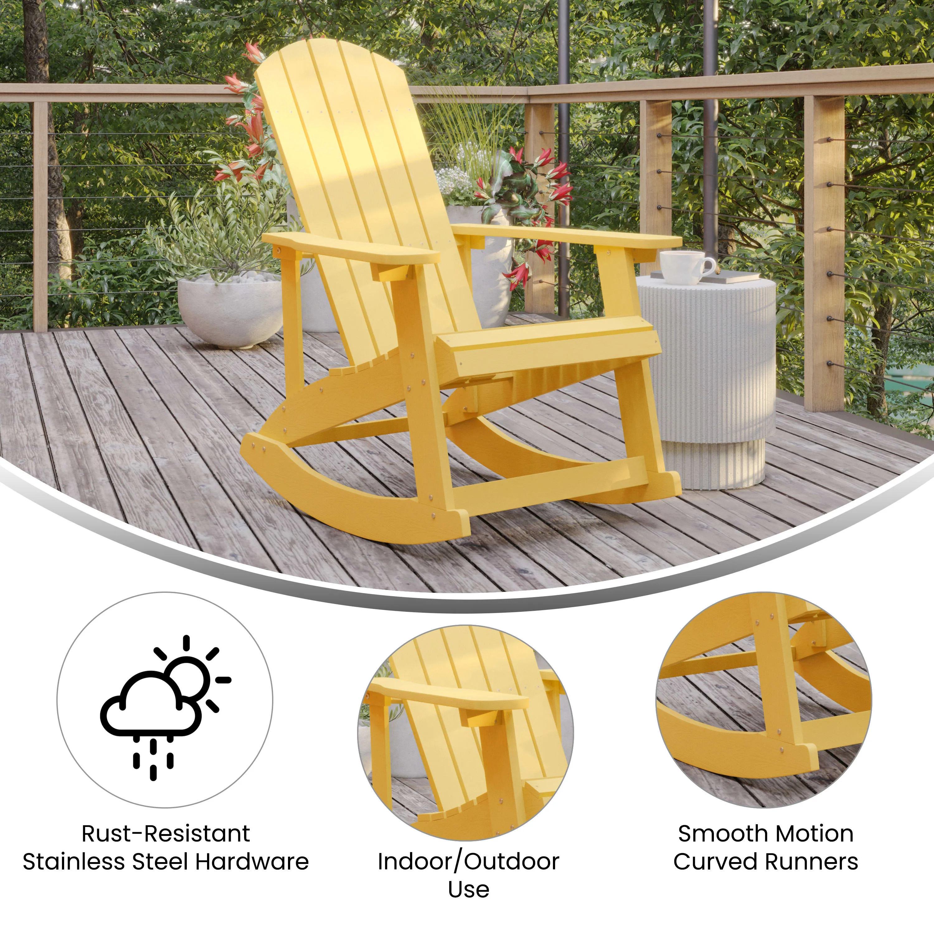 Savannah All-Weather Poly Resin Wood Adirondack Rocking Chair with Rust Resistant Stainless Steel Hardware - Set of 2