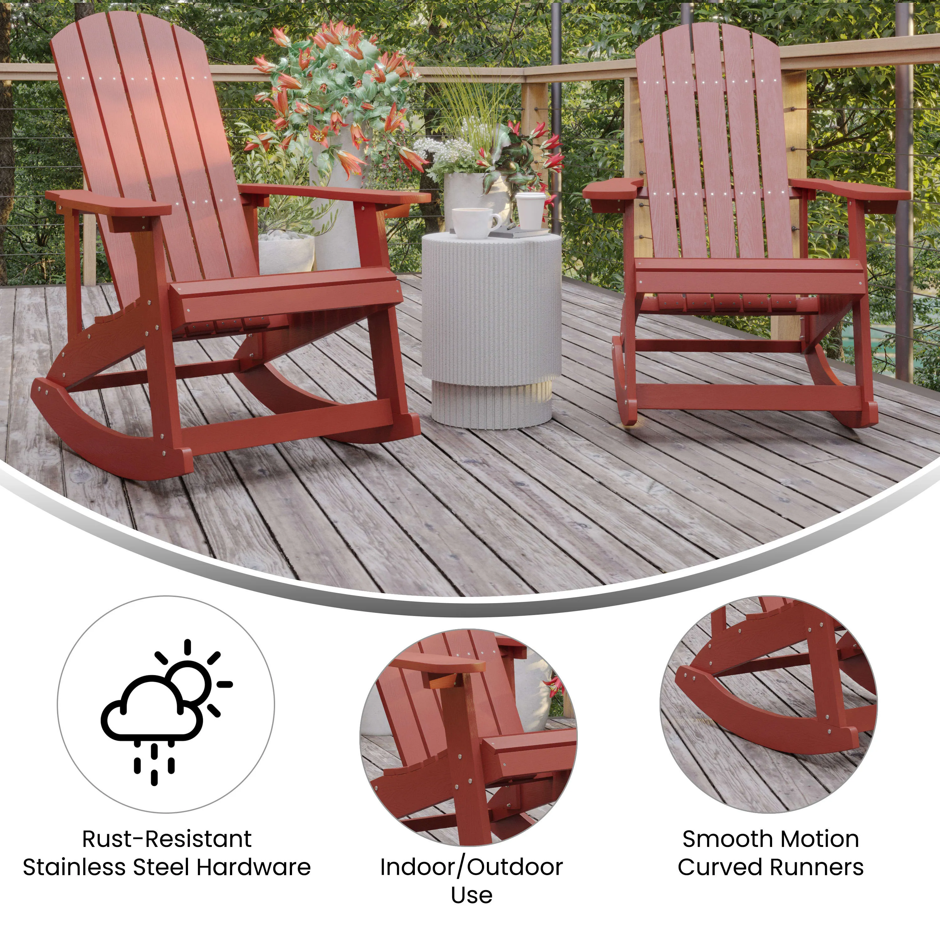 Savannah All-Weather Poly Resin Wood Adirondack Rocking Chair with Rust Resistant Stainless Steel Hardware - Set of 2