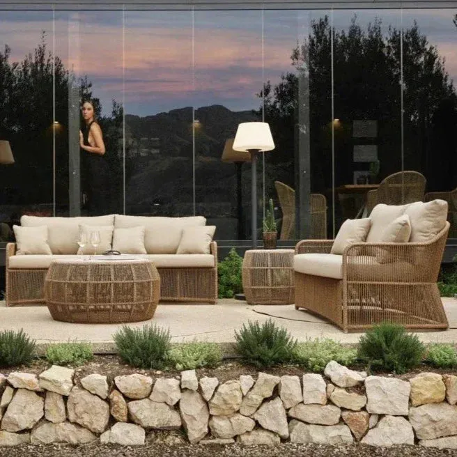 Skyline Design Calyxto Large Outdoor Sofa Set in Wild Honey Rattan Weave