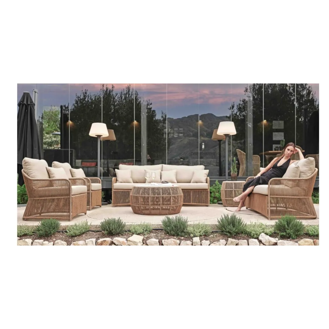 Skyline Design Calyxto Large Outdoor Sofa Set in Wild Honey Rattan Weave