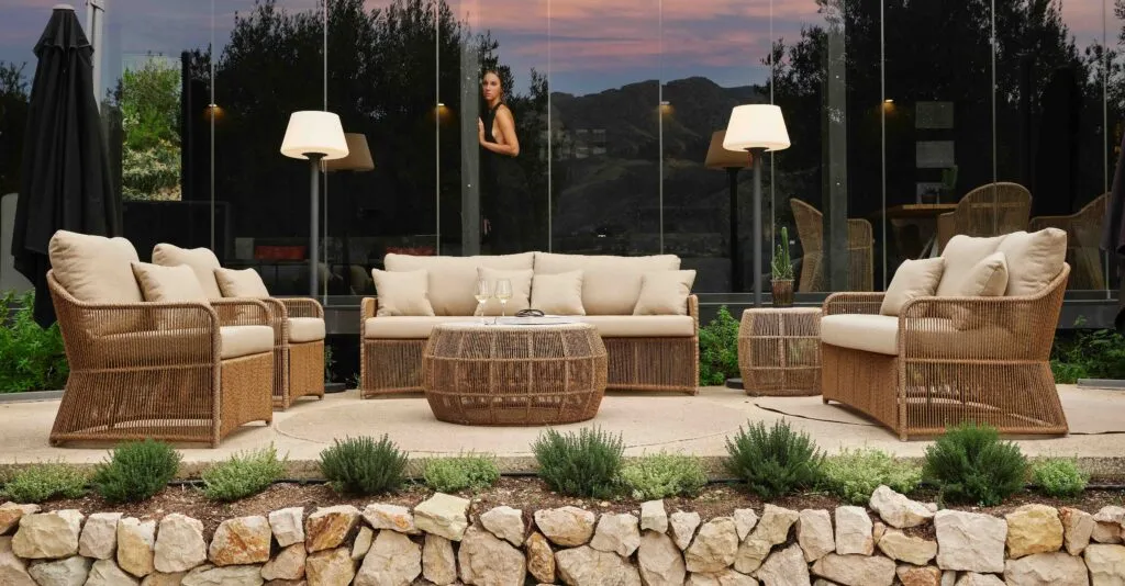 Skyline Design Calyxto Large Outdoor Sofa Set in Wild Honey Rattan Weave