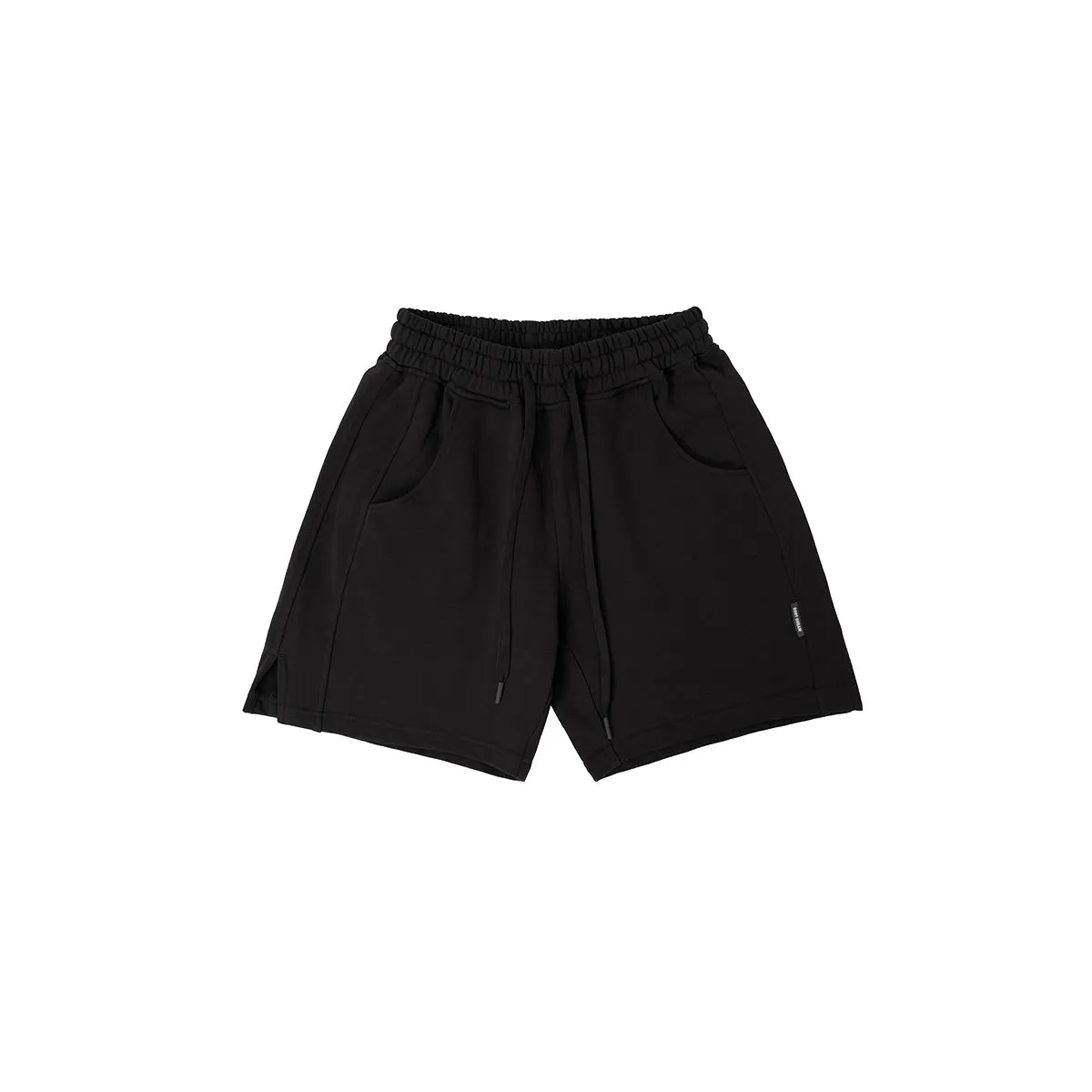 Solid Duty Drawstring Waist Black Track Shorts