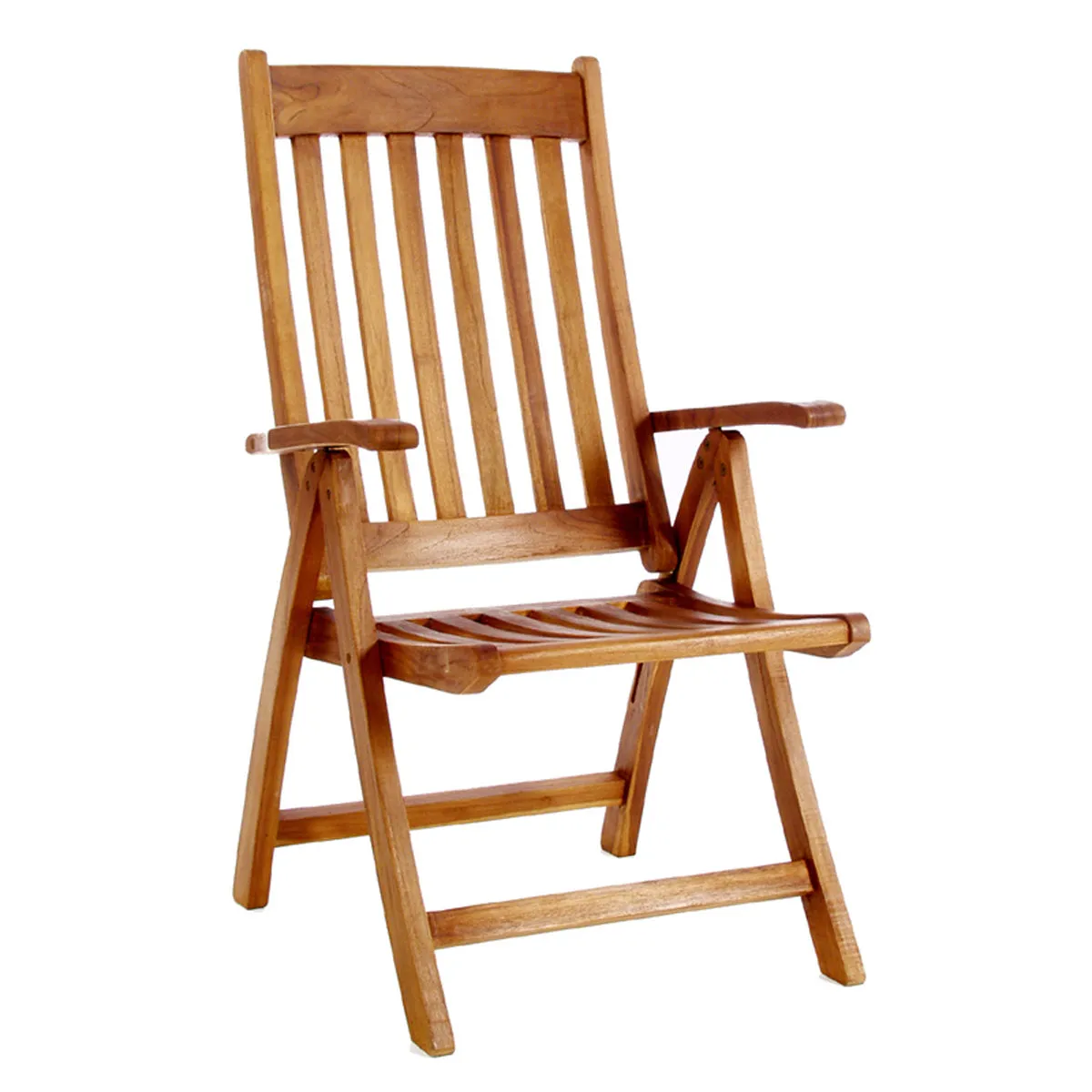 Teak 5-Position Folding Arm Chair - W24'' - D26'' - H42'' - Ships Free Fully Assembled Ready for Immediate Use.