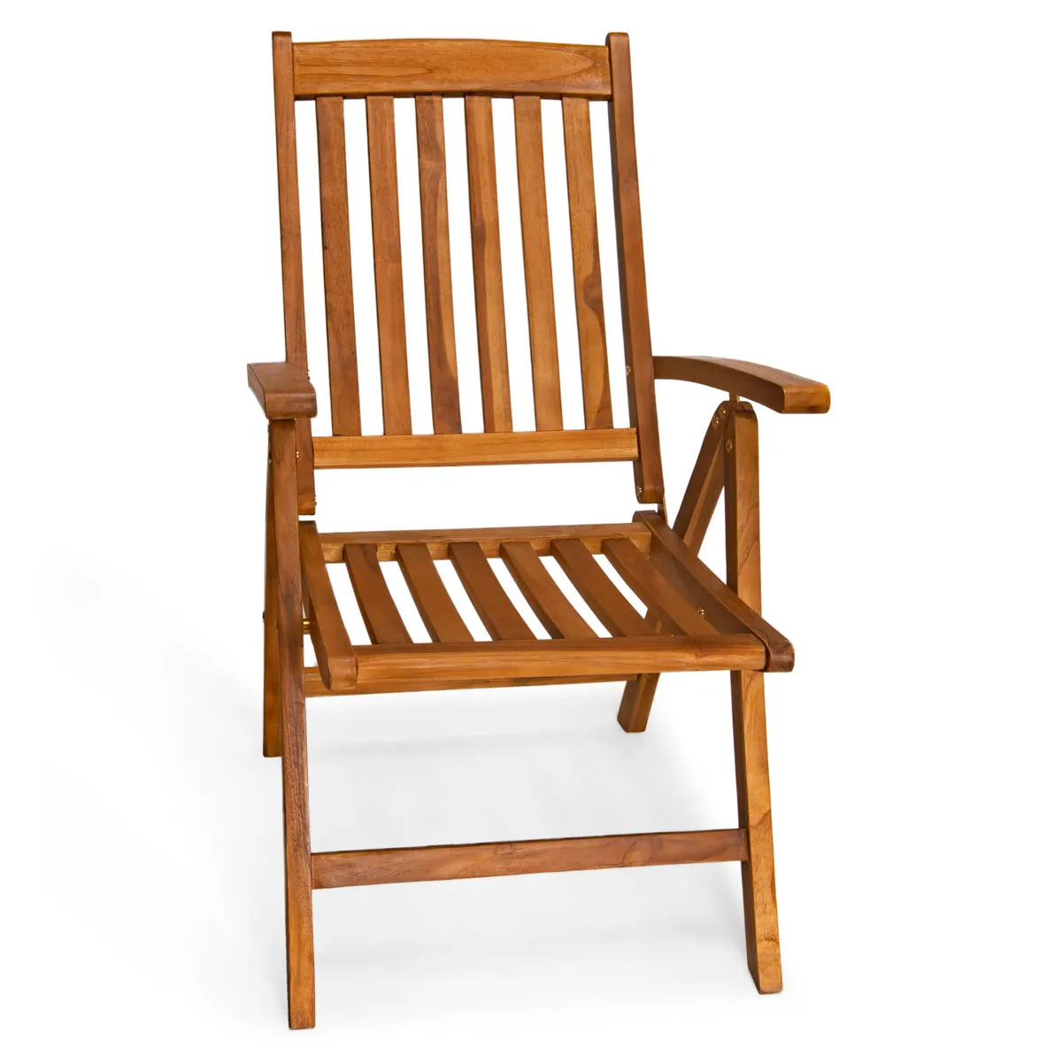 Teak 5-Position Folding Arm Chair - W24'' - D26'' - H42'' - Ships Free Fully Assembled Ready for Immediate Use.