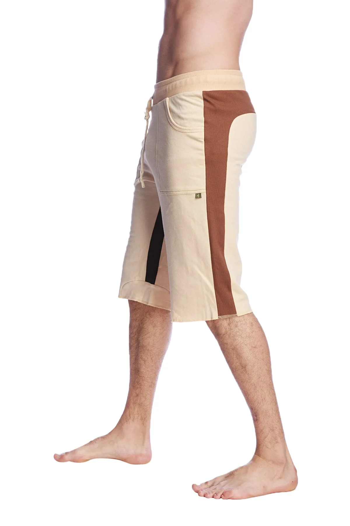 Tri-color Ultra-flex Yoga Short (Sand w/Chocolate & Black)