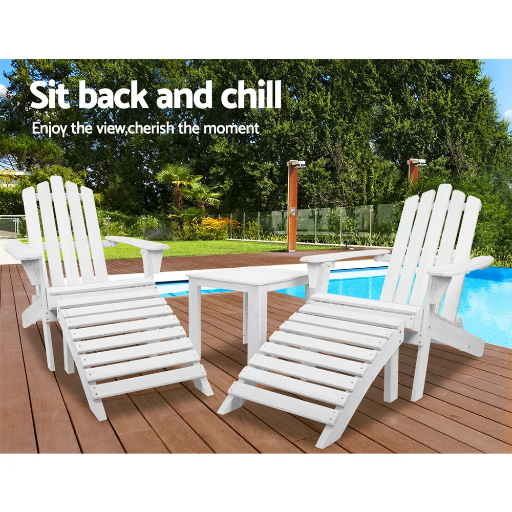 Wooden Adirondack Patio Chairs/ Lounger with Table - White