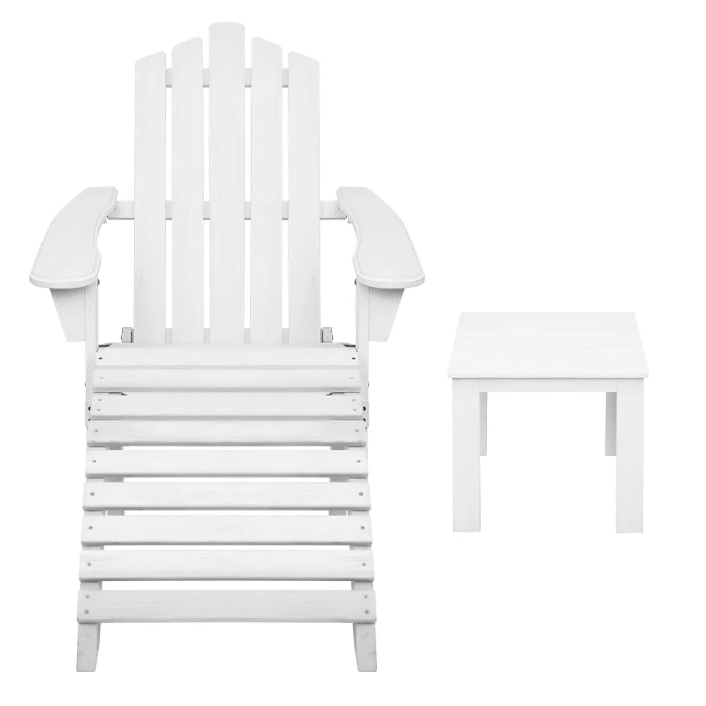 Wooden Adirondack Patio Chairs/ Lounger with Table - White