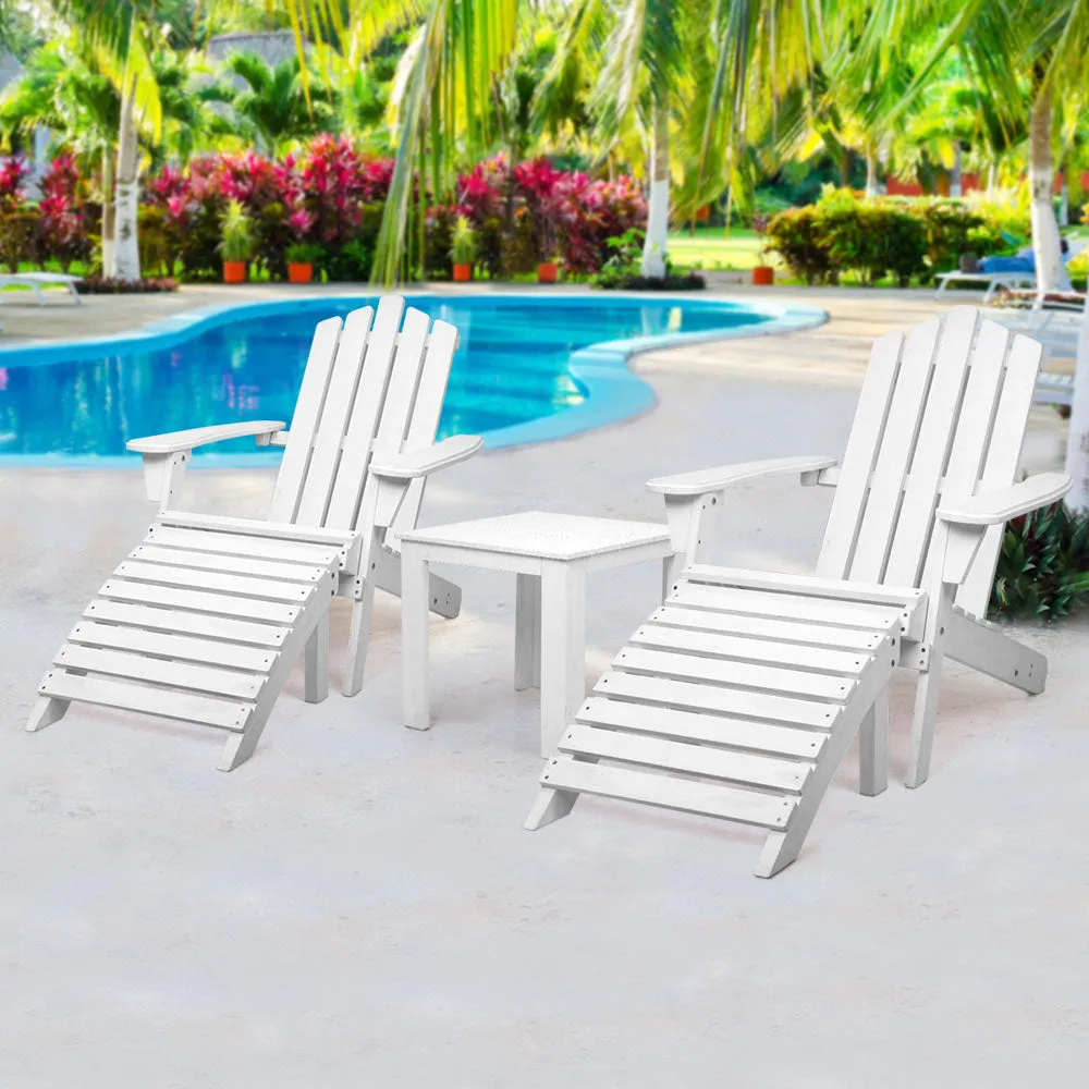 Wooden Adirondack Patio Chairs/ Lounger with Table - White