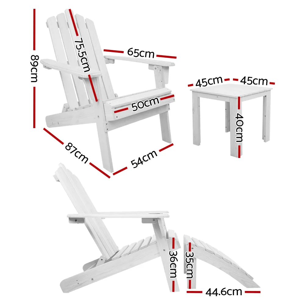 Wooden Adirondack Patio Chairs/ Lounger with Table - White